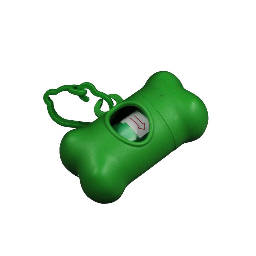Green Bone Shaped Poop Bag Dispenser with Poop Bags
